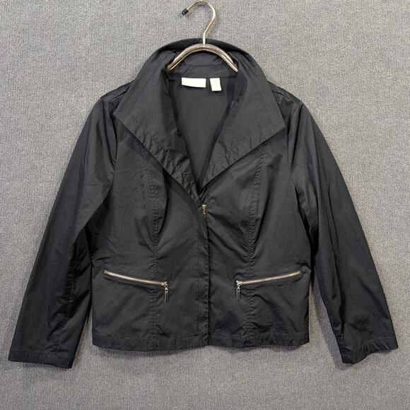 Chicos 2 Jacket Womens Large 12 Carefree Chill Carlynn Preppy Pop Collar Zip - Picture 1 of 10